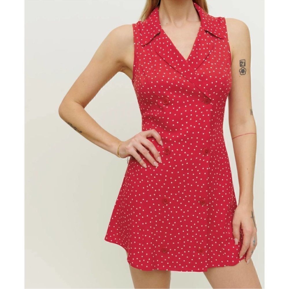 Reformation Leith Mini Dress Ditty Red Polka Dot